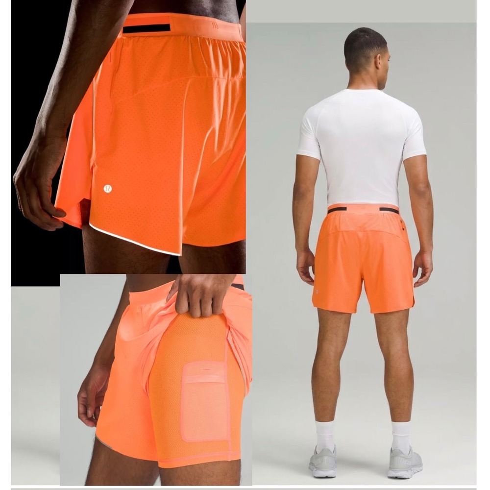 Lululemon Fast and Free Lined Short 6 Orange Mens XS Running Training LM7AU8S